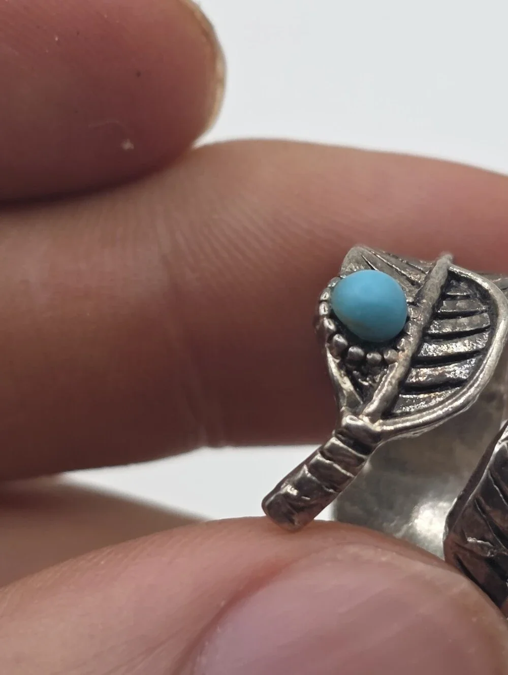 Boho Silver Tone Feather Wrap Ring with Blue Stone Adjustable